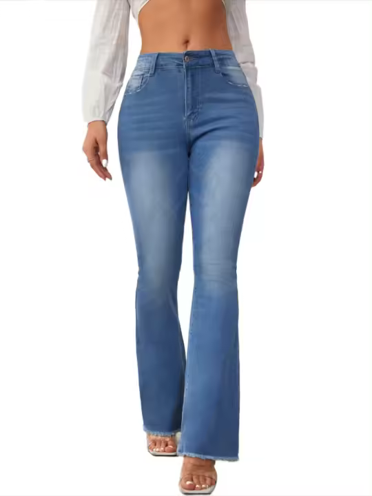 Pantalones vaqueros acampanados de cintura alta para mujer, estilo hippie, a la mitad de precio - 1