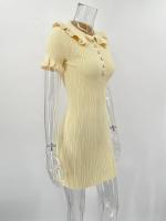 Minivestido De Cintura Alta Con Volantes Para Mujer, Vestido De Punto De Manga Corta, Ajustado, Vintage, Elegante, Verano - details 1