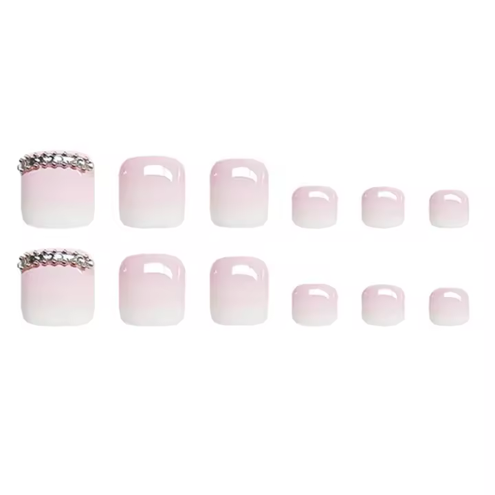 Uñas postizas con degradado morado claro, uñas con bordes suaves e inocuos, vestido de chica caliente a juego - 1