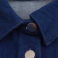 Mini Vestido Plisado Azul Vaquero Moda Vintage para Mujer Cuello de Solapa Manga Corta - details 7