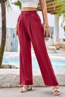 Pantalones de cintura alta para mujer, pantalones de vestir lisos a la moda, pantalones holgados de pierna recta para primavera y otoño - details 12