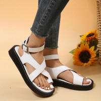 Women's Fashion Criss Cross Flat Sandals Color Solid Slingback Open Toe Shoes Strappy Back Buckle Summer Shoes - details 8