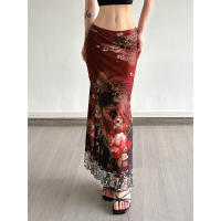 BUNO-faldas de malla florales Vintage para mujer, faldas largas rectas ajustadas de estilo chino de cintura media, ropa de calle de moda de verano 2025 - details 2
