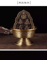 Estilo tibetano de cobre puro que ofrece el antiguo Dios de la riqueza de cinco caminos dorado, adorno de taza de plato de agua - details 6