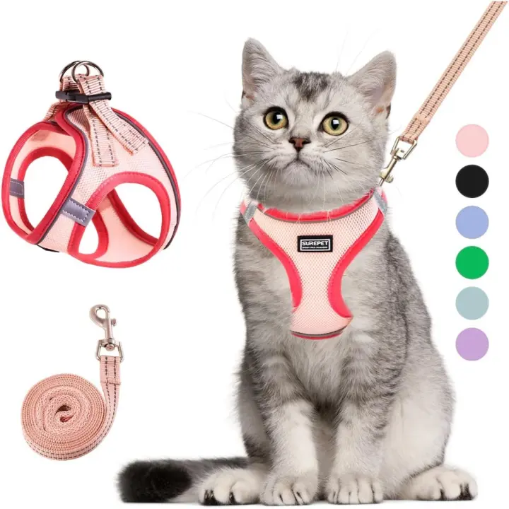 Conjunto de arnés y correa para gato, chaleco suave y transpirable con tira reflectante - 1