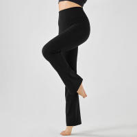 Pantalones de entrenamiento elásticos de yoga de cintura alta para mujer, pierna ancha, acampanados, color sólido, para Fiess - details 14