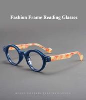 Gafas de lectura retro para PC para hombre y mujer con resina para presbicia, montura pequeña, cara redonda, garbanzos, tortuga - details 0