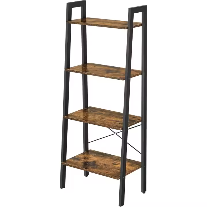 Estantería de Escalera de 4 Niveles Estilo Industrial Acero Marrón Rústico y Negro - 1