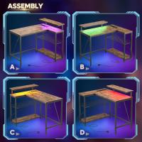 Forma de L con Tomas de Corriente y Luces LED, Escritorio Esquinero con Estantes, Reversible para Ordenador para el Hogar, Oficina, Dormitorio, Espacio Pequeño, 106,5 cm - details 33
