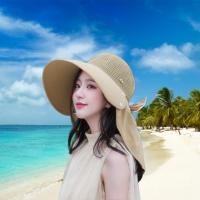 Sombrero de protección solar de ala grande, puede atar cola de caballo, cubierta superior de sombrero, protección facial, cuello, sombrero de sol para mujer, viaje de verano, sombrero de cubo transpirable - details 0