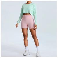 Top deportivo de manga larga corta para mujer, ropa deportiva holgada informal con cuello redondo y cintura alta para Yoga - details 7