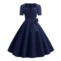 Mujeres Vintage verano 50s 60s Retro Pin Up Swing Rockabilly Vestidos elegante negro lunares vestido de fiesta de oficina - details 13