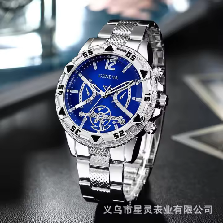 Reloj de cuarzo de cristal totalmente automático con esfera grande de alta gama y correa de acero para hombre - 1