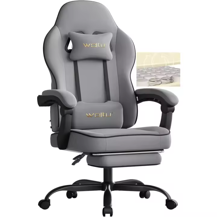 Silla de Oficina de Metal con Respaldar y Soporte Lumbar Asiento Amplio y Lleno de Cojín, Diseño de Malla Gris, GS11gr - 1