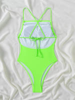 Bañador de una pieza para mujer, traje de baño liso, Monokini Sexy con tirantes, ropa de playa para verano, 2024 - details 13