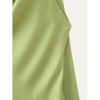 Vestido largo elegante y sexy de satén verde sin espalda para mujer, estilo halter, para fiesta. - details 2