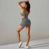 Hamidou-Ropa deportiva para mujer, conjunto de Yoga, sujetador con espalda de nadador, pantalones cortos sin costuras, Leggings de cintura alta, pantalones cortos de gimnasio, trajes de Fitness - details 13