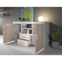 Aparador Roque para Salón Comedor Moderno, Mueble TV de Melamina, Blanco y Gris Brillo, 140x80x40 cm - details 3