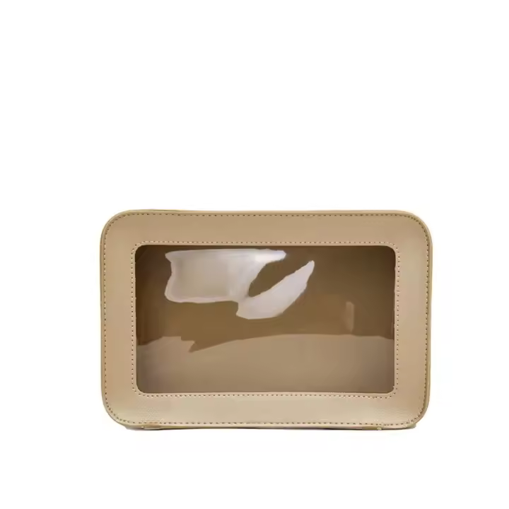 Bolsa de cosméticos de viaje de gran capacidad, bolsa de maquillaje portátil cuadrada con cierre de cremallera doble, ventana transparente, resistente al agua - 1