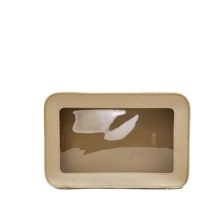 Bolsa de cosméticos de viaje de gran capacidad, bolsa de maquillaje portátil cuadrada con cierre de cremallera doble, ventana transparente, resistente al agua - 1