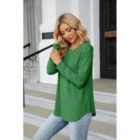 Camiseta de mujer con cuello redondo y botones lisos, ropa estética holgada para mujer, ventas baratas con mangas - details 18