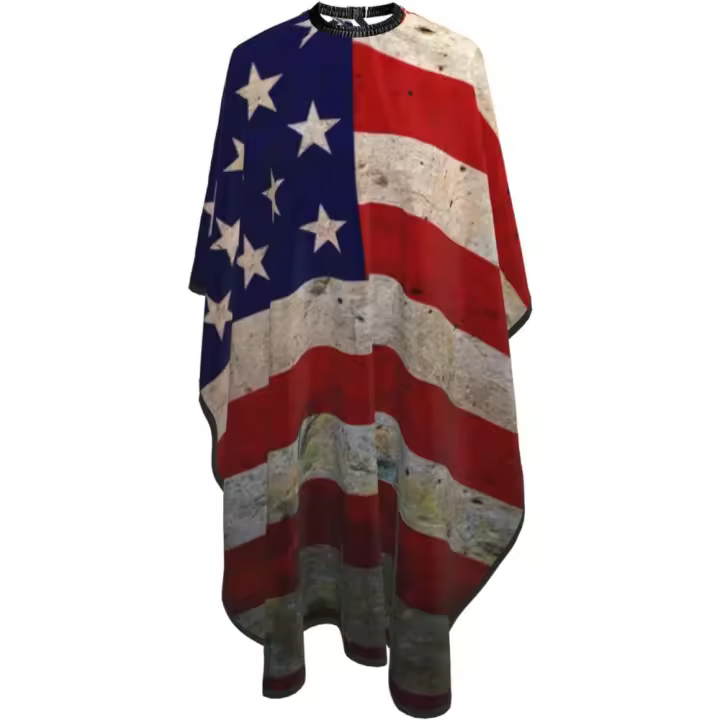 Capa de peluquero para salón de bandera americana - Capa de corte de pelo impermeable para peluquería profesional con cierre a presión ajustable - Delantal de corte de pelo para estilista y uso doméstico - 55''X66'' - 1