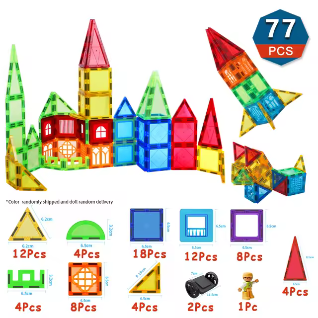 Juego de bloques de construcción magnéticos para niños, azulejos magnéticos fuertes, juguetes educativos Montessori, regalos de Navidad, 77 piezas - 1