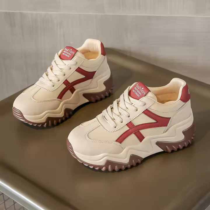 Zapatos de Skate de Moda para Mujer Plataforma de Color Bloque Superficie de Cuero Aumentada - 1