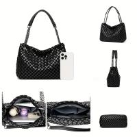 Elegante Bolso de Hombro para Mujer Gran Capacidad, Cierre de Cremallera, Correa Cadena, Diseño Sofisticado, Correas Resistentes Bolso Casual y Formal en Negro/Marrón - details 6