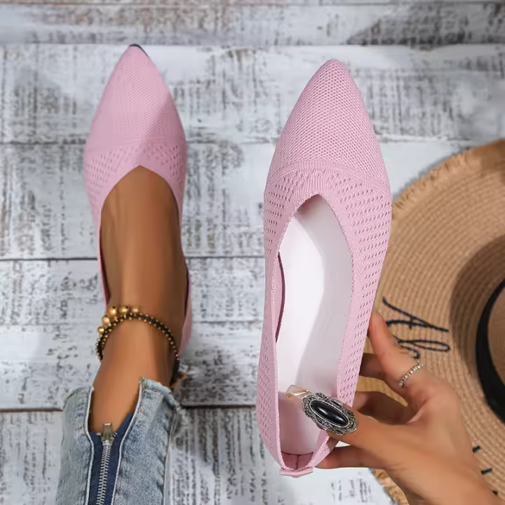 Zapatos planos plegables con tacón para mujer, cómodos, poco profundos, color negro y liso - 1