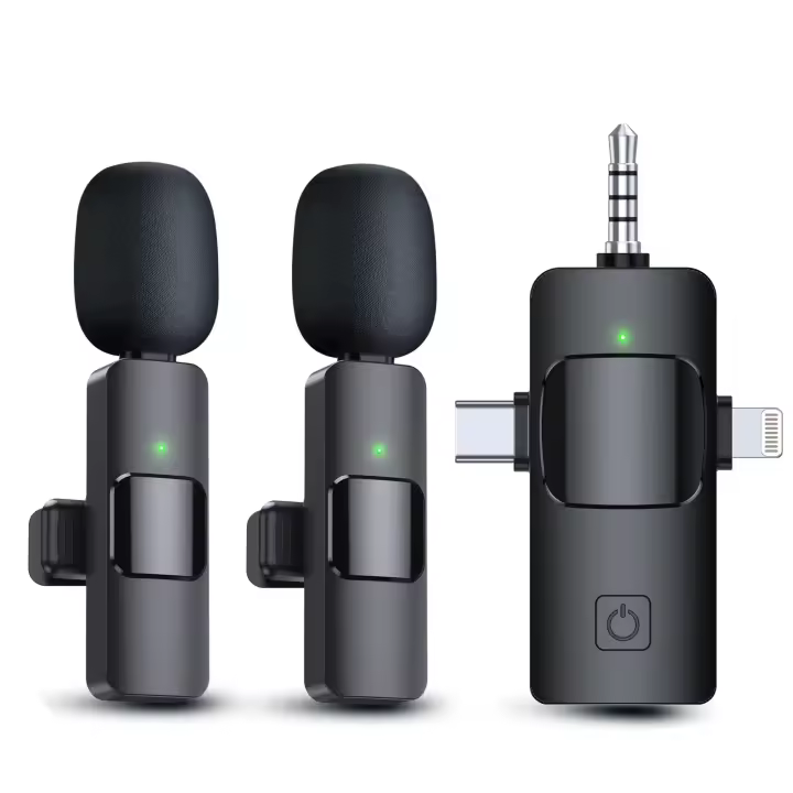 Micrófonos Lavalier Inalámthricos 3 en 1 Para iPhone, iPad, Android, Cámara, Microphone USB-C, Batería de 7 Horas, Mini Microphone with Reducción de Ruido para Grabación de Vídeo, Vlog, YouTube, tikTok - 1