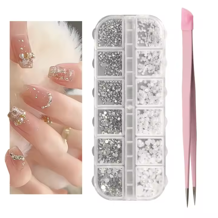 Kit de Arte de uñas, diamantes de imitación para decoración de uñas, pinzas de doble punta, gemas de cristal versátiles - 1