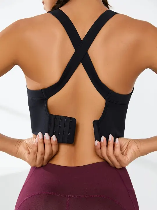 Sujetador Deportivo Para Correr De Color Liso, Ropa Deportiva Sin Costuras Para Mujer (sin Relleno) - 1