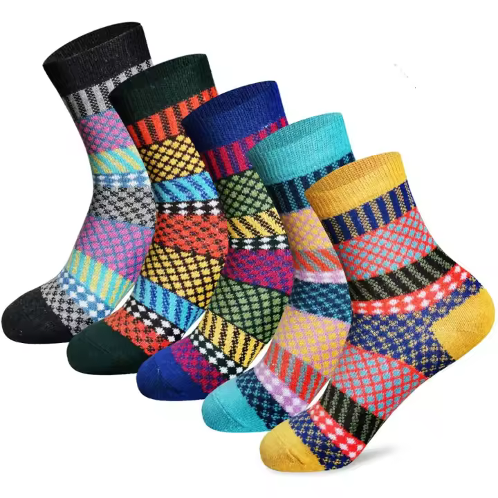 Calcetines de lana gruesa para mujer, medias de algodón con patrón Vintage, Multicolor, 5 pares - 1