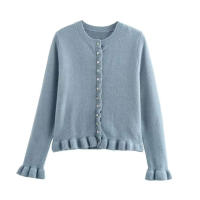 TRAFZA-suéter informal elegante y cálido con una hilera de botones para mujer, cárdigan de manga larga de punto decorativo apilado a la moda de primavera - details 12
