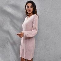 Vestido de Punto para Mujer Cuello en V, Ajuste Suelto, Color Sólido, Moda de Primavera-Otoño 2025 - details 4
