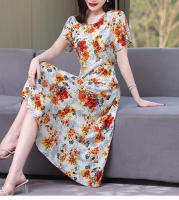Nueva moda Casual 2024 vestidos elegantes de verano para mujeres cuello redondo estampado Vintage Vestido de manga corta ropa suelta de mujer - details 22