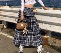 Falda Retro de Moda Callejera Zoki Diseño a Cuadros Vintage Cintura Alta para Mujeres - details 1