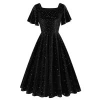 Elegante Vestido de Verano para Mujer Ouwu Color Sólido, Manga Corta, Cuello Cuadrado, Estilo Midi, Moda de los 50s-60s - details 10