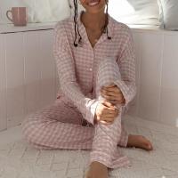 Conjunto de ropa de dormir cómodo para mujer, camisa, blusa y pantalones con estampado gráfico de manga larga, estilo vintage, 2 piezas - details 6