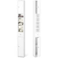Armario de Baño Alto, Columna Auxiliar para Almacenamiento de Baño, con 2 Armarios y 1 Cajón, Organizador Armario Estrecho 20 x 20 x 180 cm, para Inodoro, Oficina - details 0