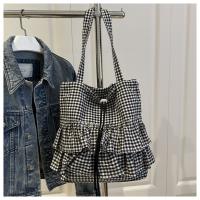 Bolso de hombro de estilo coreano Vintage con hojas de loto, bolso con cordón estampado a la moda, bolso de mano a cuadros bonito, bolsa de almacenamiento - details 17