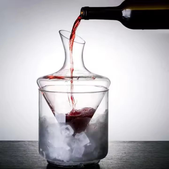 Botella de vidrio con cubo para hielo, vidrio soplado a mano sin plomo, giro y balanceo rápidos, botella de whisky, 1000 ml - 1