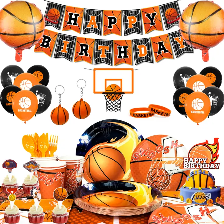 Decoraciones de Fiesta de Baloncesto para Cumpleaños Juego de 160 Piezas con Globos, Bandera, Manteles, Platos, Tazas, Servilletas - 1