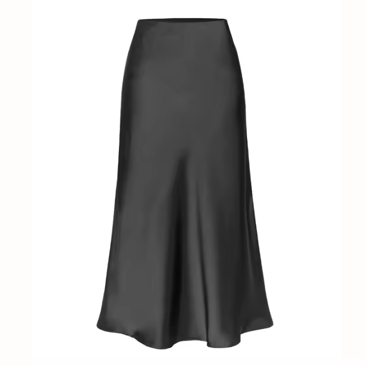 Falda Midi Elástica de Cintura Alta Color Sólido Estilo Halter Satén - 1