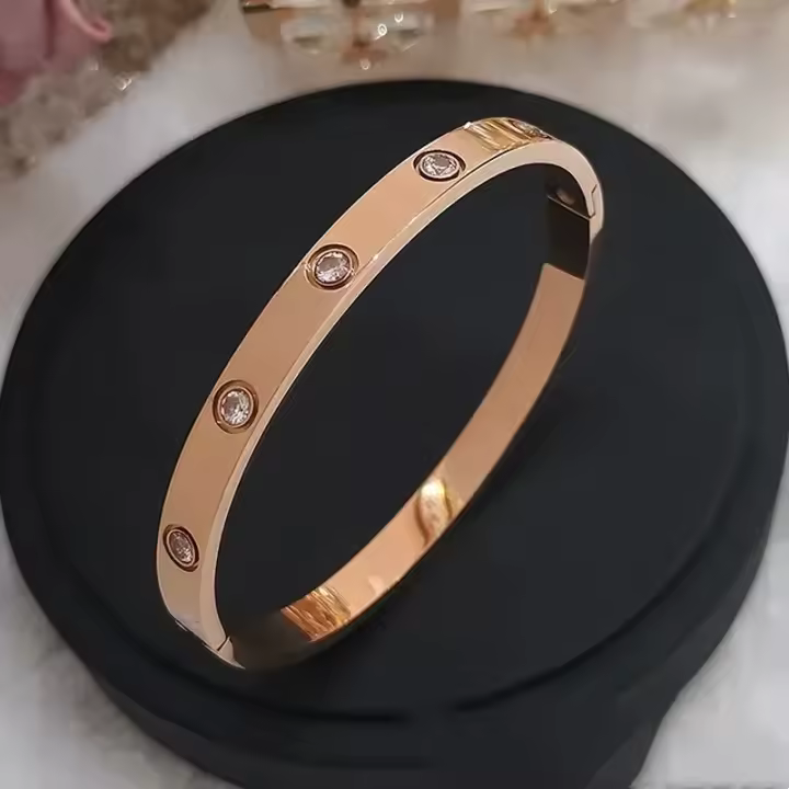 Pulseras de circonia cúbica redondas a la moda para mujeres y hombres, pulsera clásica de Metal de Color dorado y plateado, joyería diaria para fiestas - 1