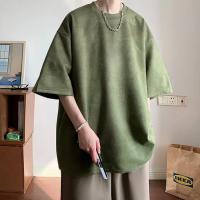 Camiseta de manga corta de gamuza pesada para hombre, camiseta informal holgada de talla grande con manga de cinco cuartos, ropa cómoda de verano para hombre - details 4