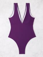 Traje de baño de una pieza para mujer, bañador Sexy con escote en V profundo, Color sólido, multicolor, ajustado, 2024 - details 14