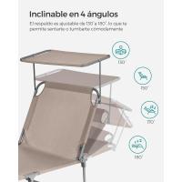 Plegable, Tumbona, 200 x 71 x 38 cm, Capacidad Carga 150 kg, con Parasol y Respaldo reclinable, para jardín, Piscina, terraza, Color Topo GCB022K01 - details 7
