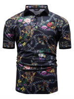 Verano nueva moda de los hombres de europa y américa geométrica estampado floral manga corta blusa top - details 2